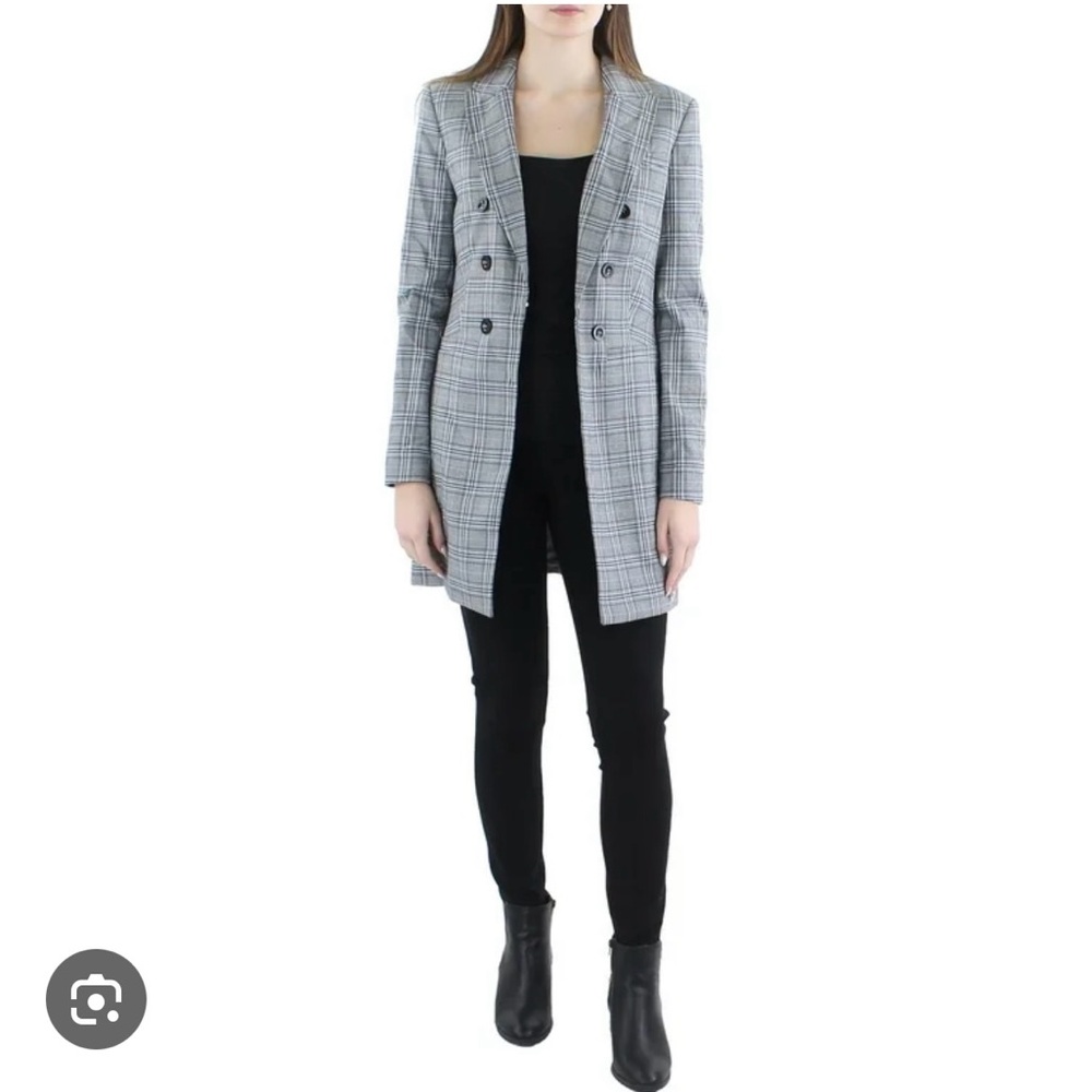 Tommy Hilfiger Gray Plaid Double-Breasted Blazer